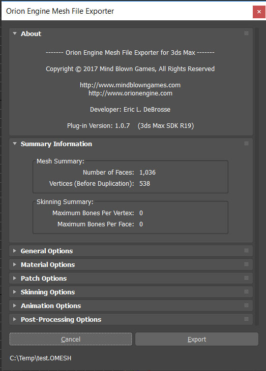 Orion Engine Mesh File Exporter for 3ds Max
